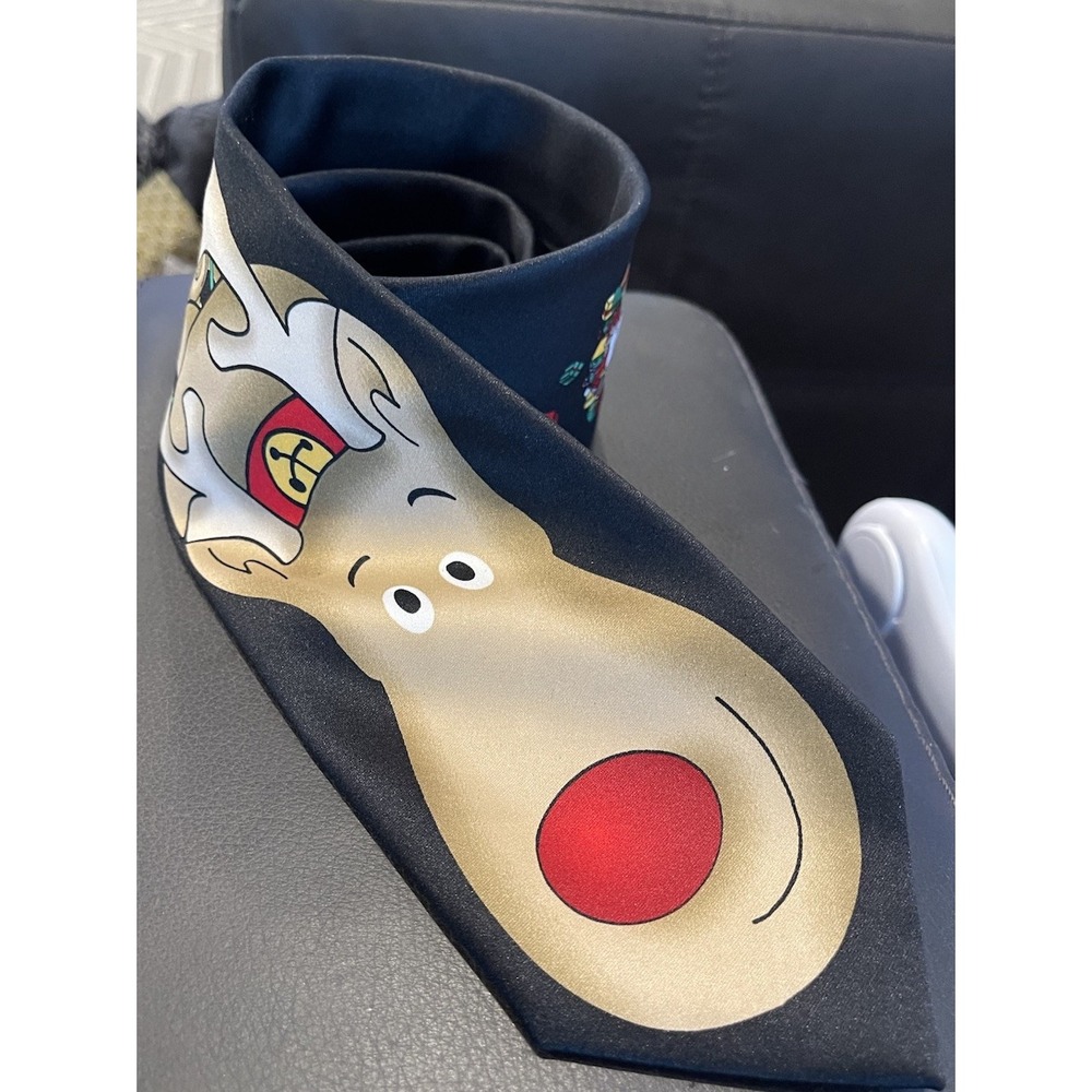 NOEL - RUDOLPH & SANTA'S Sleigh‎ - SILKY -  UGLY CHRISTMAS Mens NECK TIE